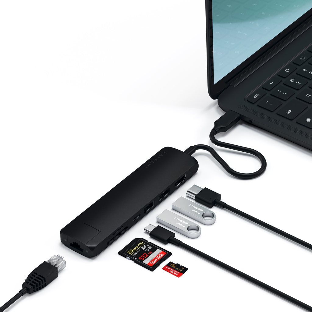 USB-C адаптер Satechi Type-C Slim Multiport with Ethernet Adapter. Цвет черный.